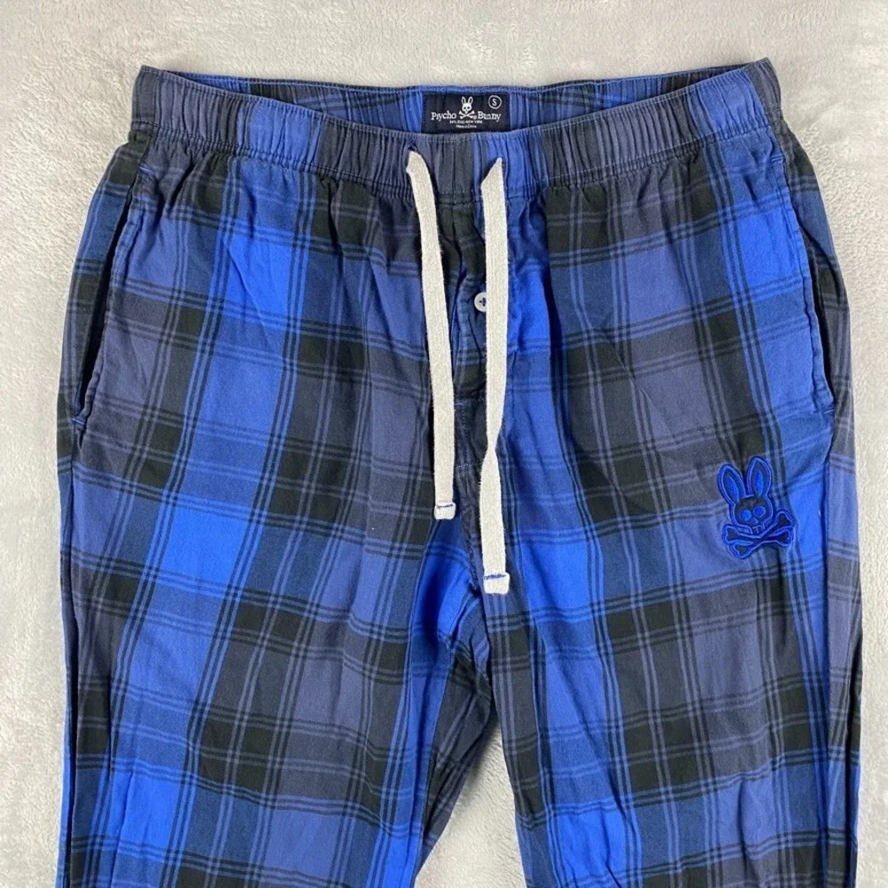 Psycho Bunny Pajama Pants Mens Small Blue Sleepwear Scotch Plaid Elastic Waist
